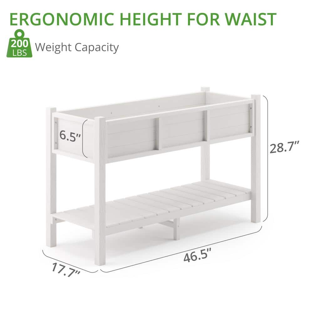 LUE BONA 48 in. x 18 in. x 30 in. White Raised Planter Boxes, Elevated Plastic Garden Bed Stand for Backyard, Patio, Balcony DPTHD230022-6