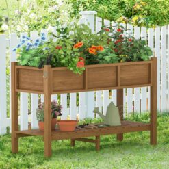 LUE BONA 48 in. x 18 in. x 30 in. Teak Raised Planter Boxes, Elevated Plastic Garden Bed Stand for Backyard, Patio, Balcony DPTHD230022-10