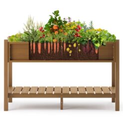 LUE BONA 48 in. x 18 in. x 30 in. Teak Raised Planter Boxes, Elevated Plastic Garden Bed Stand for Backyard, Patio, Balcony DPTHD230022-10