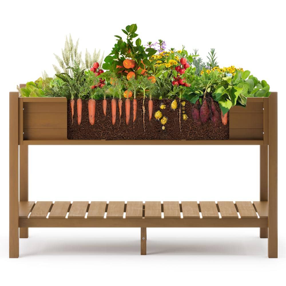 LUE BONA 48 in. x 18 in. x 30 in. Teak Raised Planter Boxes, Elevated Plastic Garden Bed Stand for Backyard, Patio, Balcony DPTHD230022-10