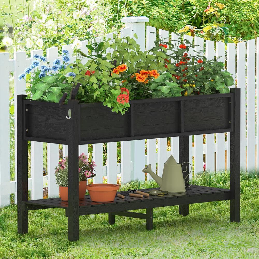 LUE BONA 48 in. x 18 in. x 30 in. Black Raised Planter Boxes, Elevated Plastic Garden Bed Stand for Backyard, Patio, Balcony DPTHD230022-7