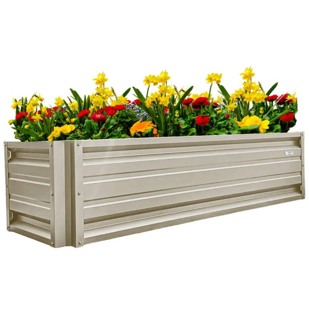 ALL METAL WORKS 24 inch by 72 inch Rectangle Light Stone Metal Planter Box PTTM2X6X18-LIGHTSTONE