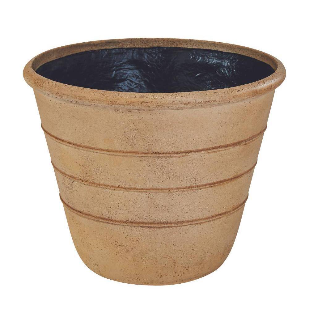 Vigoro Sorrento Washd Sand Cast Stone Triple Band L 18in. L x 18 in. W x 14 in. H Beige Stone Decorative Pots (Pack of 4)