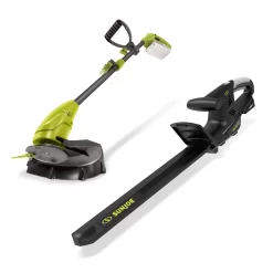 Sun Joe 24V-HT18-GT10-LTE 24-Volt* Cordless Hedge Trimmer + Stringless Grass Trimmer | W/ 2.0-Ah Battery + Charger