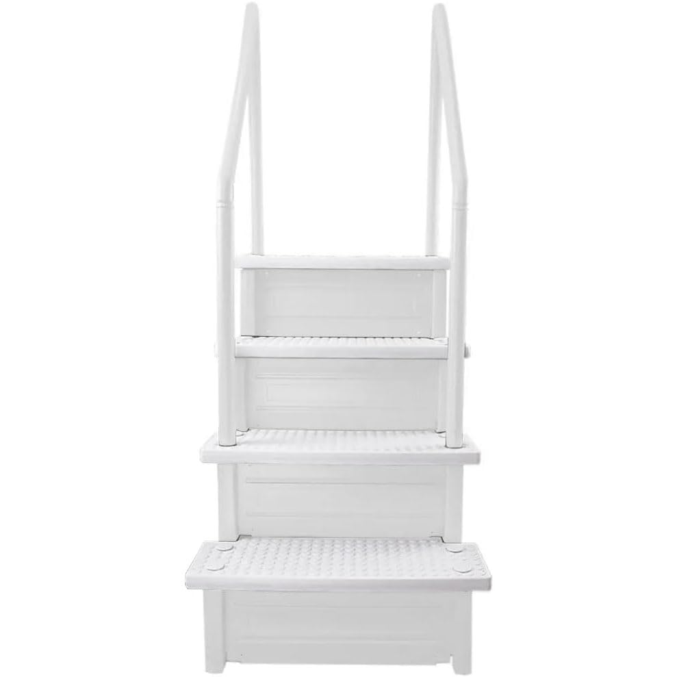 Aqua Select Anti-Slip in-Pool Steps, White, for Above Ground Swimming Pools, Can Mount to Decks 48" to 54" H