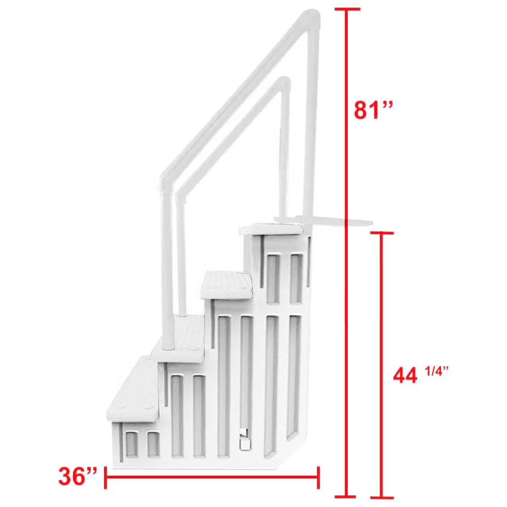 Aqua Select Anti-Slip in-Pool Steps, White, for Above Ground Swimming Pools, Can Mount to Decks 48" to 54" H