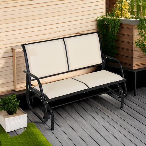 Outsunny 2-Person Outdoor Glider Bench, Patio Double Swing Rocking Chair Loveseat w/Powder Coated Steel Frame, Beige