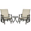 Outsunny 3-Piece Outdoor Gliders Set Bistro Set with Steel Frame, Tempered Glass Top Table for Patio, Garden, Backyard, Lawn, Beige