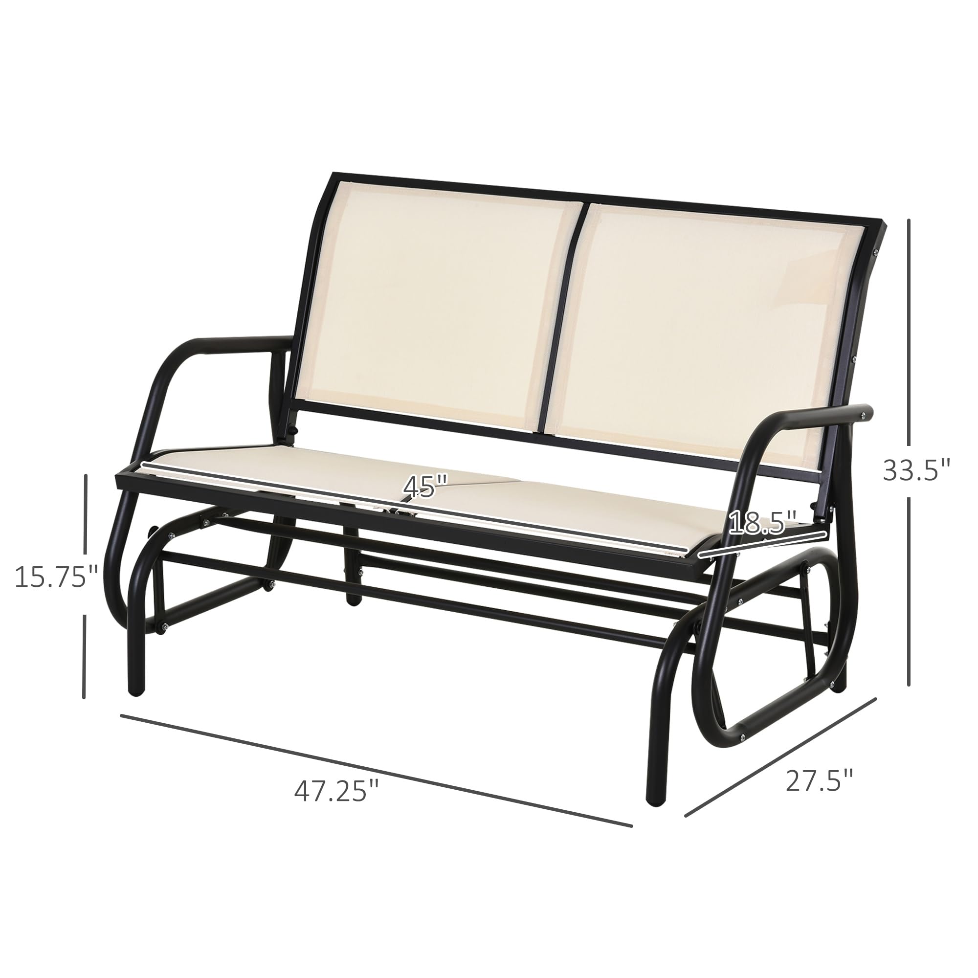 Outsunny 2-Person Outdoor Glider Bench, Patio Double Swing Rocking Chair Loveseat w/Powder Coated Steel Frame, Beige