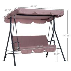 Outsunny 3-Seat Outdoor Patio Swing Chair with Removable Cushion, Steel Frame Stand and Adjustable Tilt Canopy for Patio, Brown