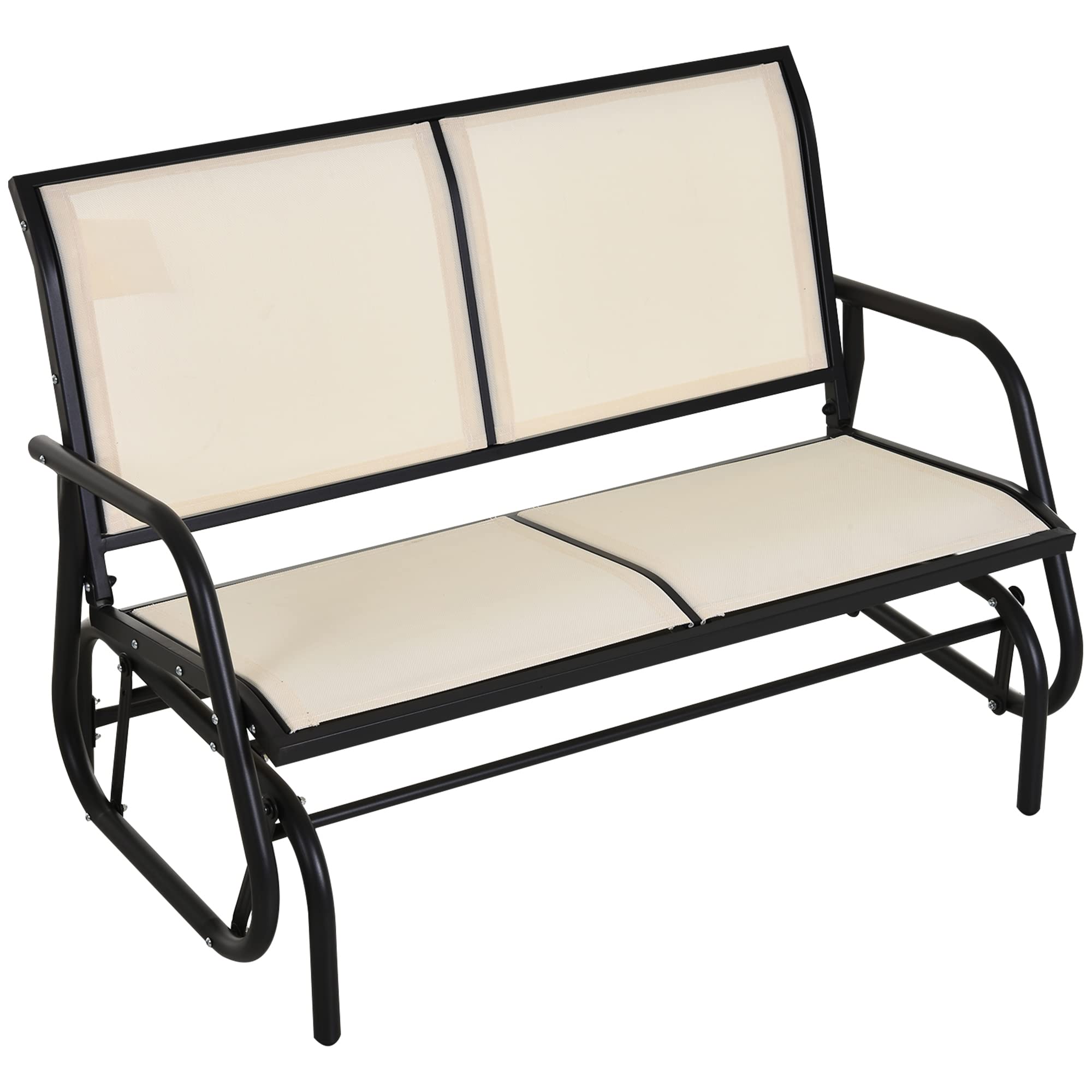 Outsunny 2-Person Outdoor Glider Bench, Patio Double Swing Rocking Chair Loveseat w/Powder Coated Steel Frame, Beige