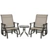 Outsunny 3-Piece Outdoor Gliders Set Bistro Set with Steel Frame, Tempered Glass Top Table for Patio, Garden, Backyard, Lawn, Grey
