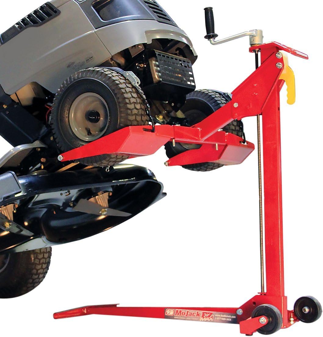 MoJack EZ Max - Riding Lawn Mower Lift, 450lb Lifting Capacity, Fits Most Residential & ZTR Mowers, Space-Saving Folding, Red