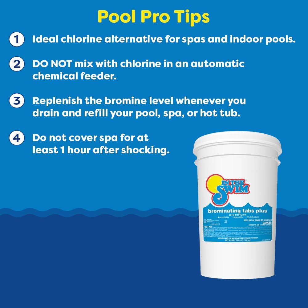 In The Swim 1 Inch Bromine Plus Tablet Sanitizer for Spas, Hot Tubs, or Swimming Pools - Pre-Stabilized, Low Odor, Chlorine Alternative - 25 Pounds