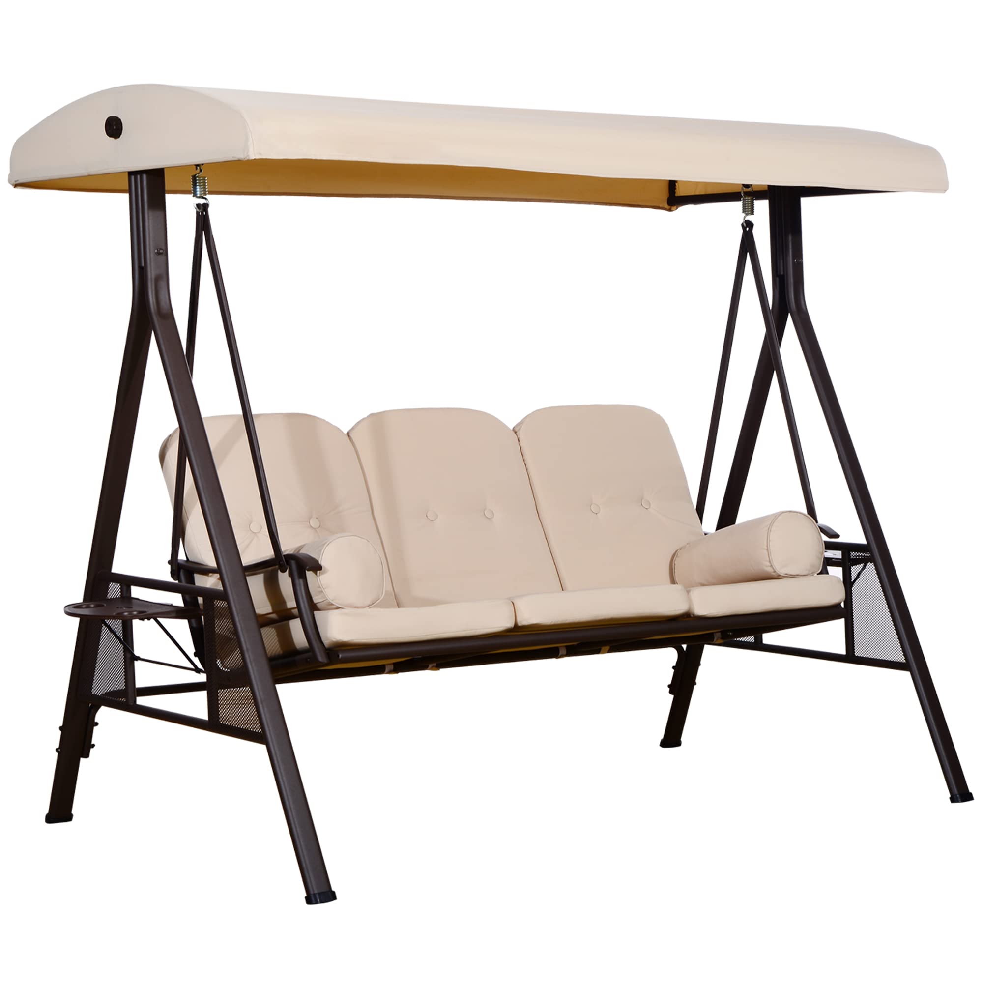 Outsunny 3-Seat Patio Swing Chair, Outdoor Porch Swing Glider with Adjustable Canopy, Removable Cushion