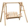 Outsunny 2-Seat Porch Swing with Stand, Wooden Patio Swing Chair Bench, for Garden, Poolside, Backyard, Natural
