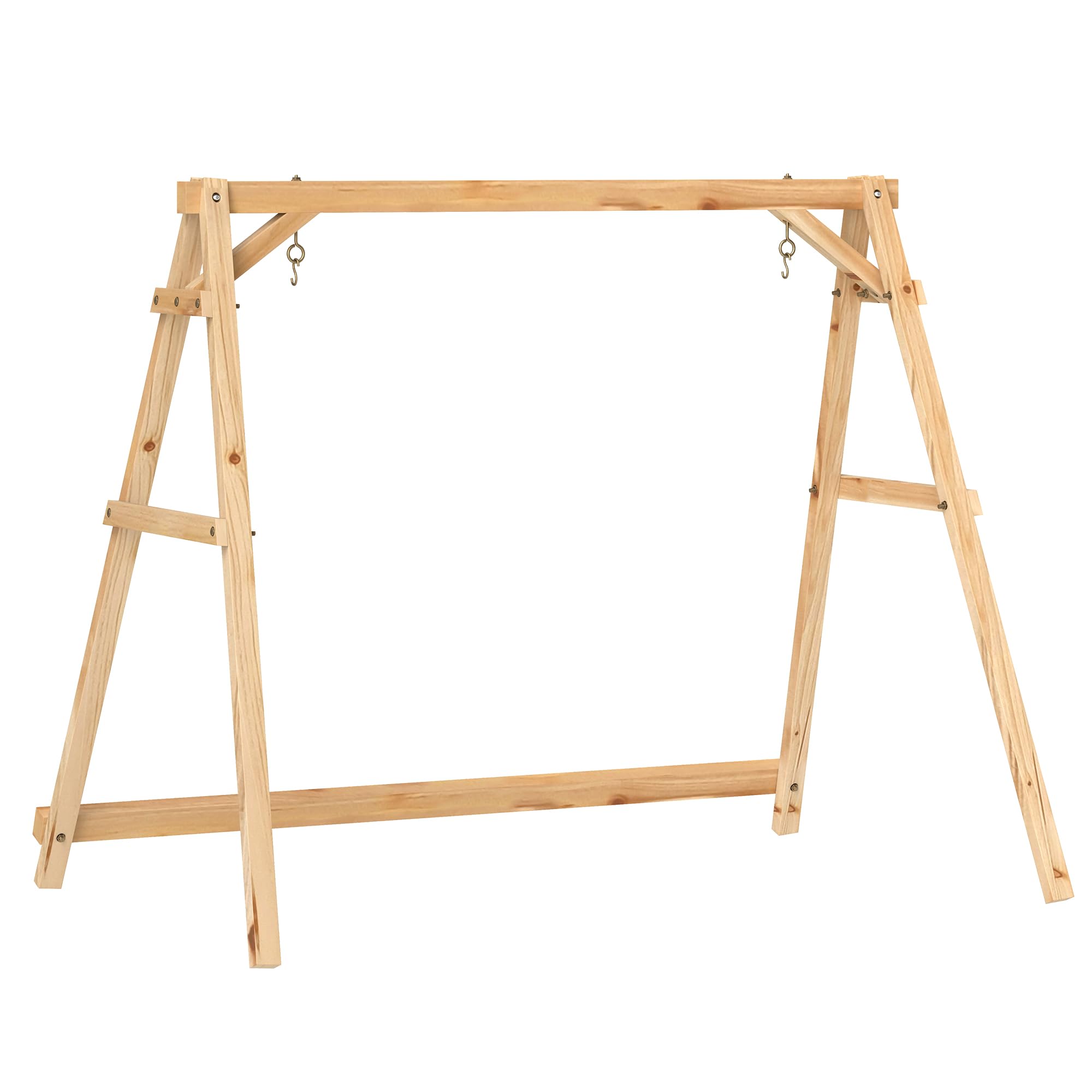 Outsunny 770lbs Porch Swing Frame, Heavy Duty A-Frame Wooden Swing Stand with Reinforced Bars, Freestanding Hanging Chair Stand Only