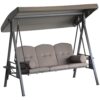 Outsunny 3-Seat Patio Swing Chair, Outdoor Porch Swing Glider with Adjustable Canopy, Removable Cushion, Pillows and Side Trays, Brown