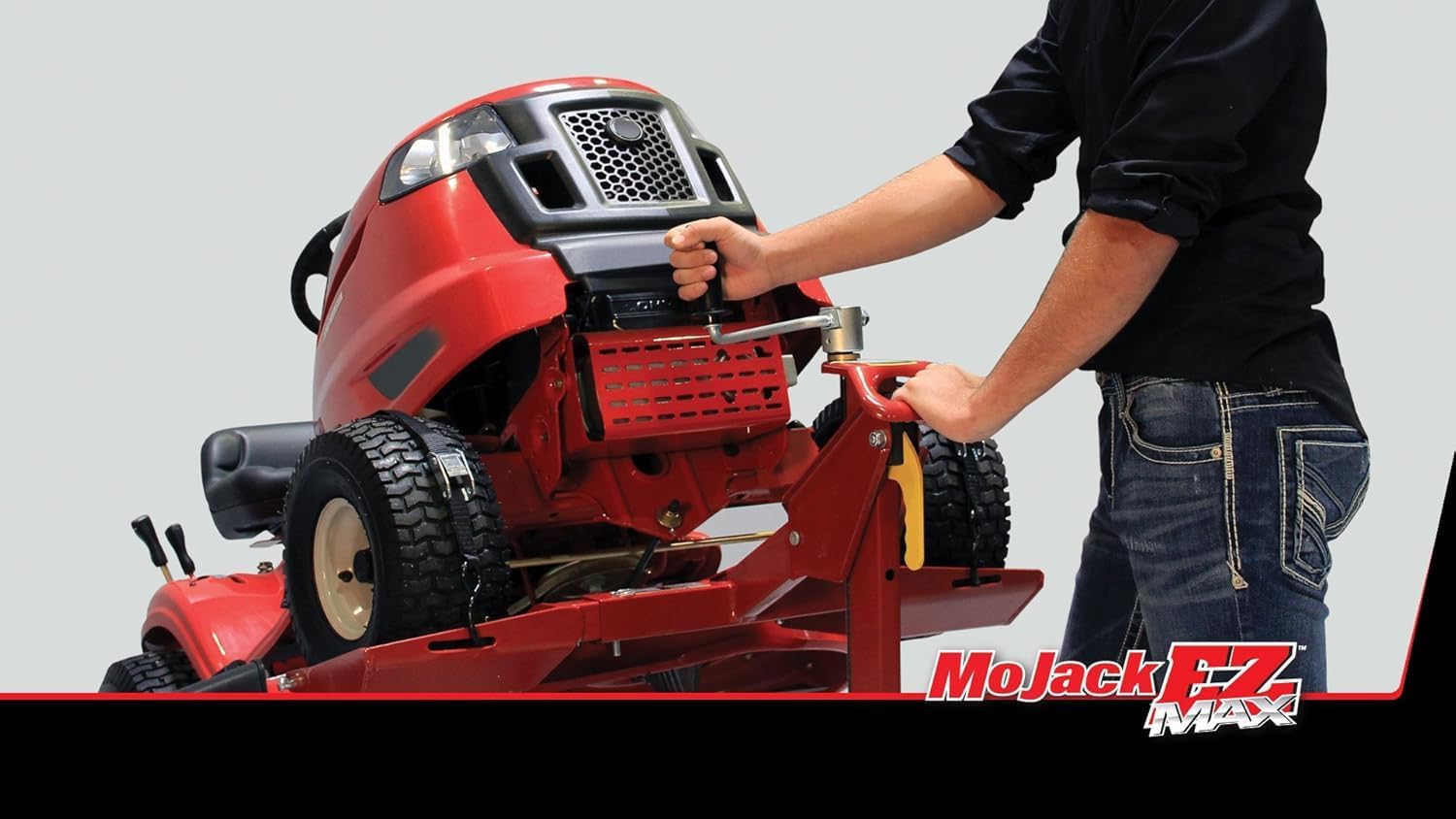 MoJack EZ Max - Riding Lawn Mower Lift, 450lb Lifting Capacity, Fits Most Residential & ZTR Mowers, Space-Saving Folding, Red