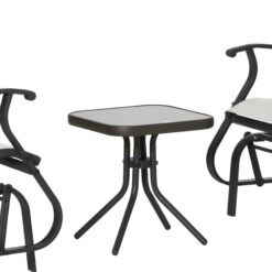 Outsunny 3-Piece Outdoor Gliders Set Bistro Set with Steel Frame, Tempered Glass Top Table for Patio, Garden, Backyard, Lawn, Cream White