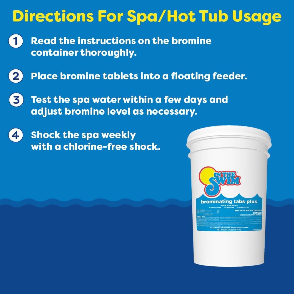 In The Swim 1 Inch Bromine Plus Tablet Sanitizer for Spas, Hot Tubs, or Swimming Pools - Pre-Stabilized, Low Odor, Chlorine Alternative - 25 Pounds