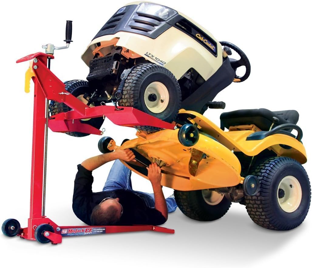 MoJack EZ Max - Riding Lawn Mower Lift, 450lb Lifting Capacity, Fits Most Residential & ZTR Mowers, Space-Saving Folding, Red
