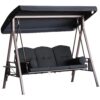 Outsunny 3-Seat Patio Swing Chair, Outdoor Porch Swing Glider with Adjustable Canopy, Removable Cushion, Pillows and Side Trays, Black