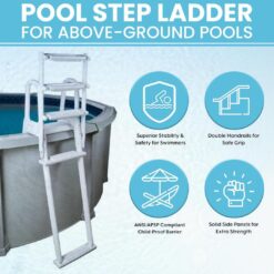 Poolzilla Pool Step Ladder for Above Ground Pools - A-Frame Flip Up Ladder w/Non Skid Platform - for 48’’ to 54’’ in. Above Ground Pools