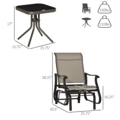 Outsunny 3-Piece Outdoor Gliders Set Bistro Set with Steel Frame, Tempered Glass Top Table for Patio, Garden, Backyard, Lawn, Grey