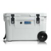 Blue Coolers Ice Vault – 60 Quart Roto-Molded Ice Cooler, Arctic White with Wheels