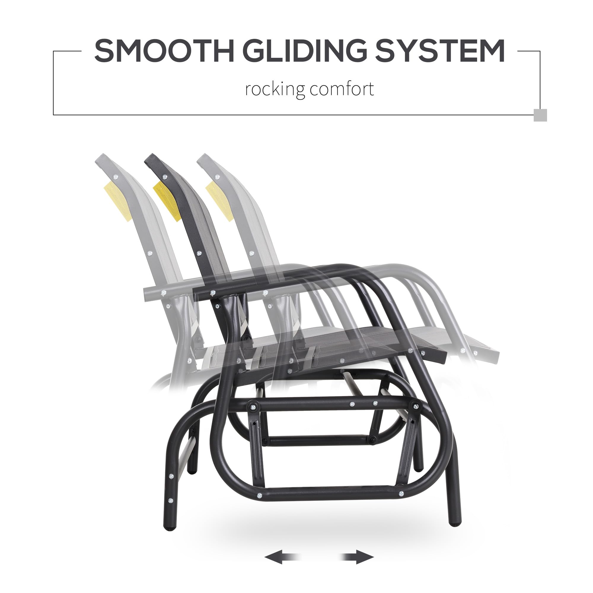 Outsunny 2-Person Outdoor Glider Bench, Patio Double Swing Rocking Chair Loveseat w/Powder Coated Steel Frame, Gray