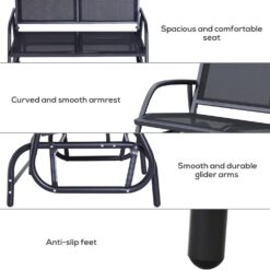 Outsunny 2-Person Outdoor Glider Bench, Patio Double Swing Rocking Chair Loveseat w/Powder Coated Steel Frame, Black