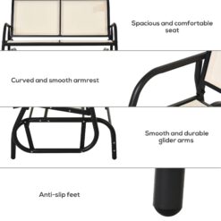 Outsunny 2-Person Outdoor Glider Bench, Patio Double Swing Rocking Chair Loveseat w/Powder Coated Steel Frame, Beige