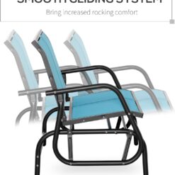 Outsunny 2-Person Outdoor Glider Bench, Patio Double Swing Rocking Chair Loveseat w/Powder Coated Steel Frame, Blue