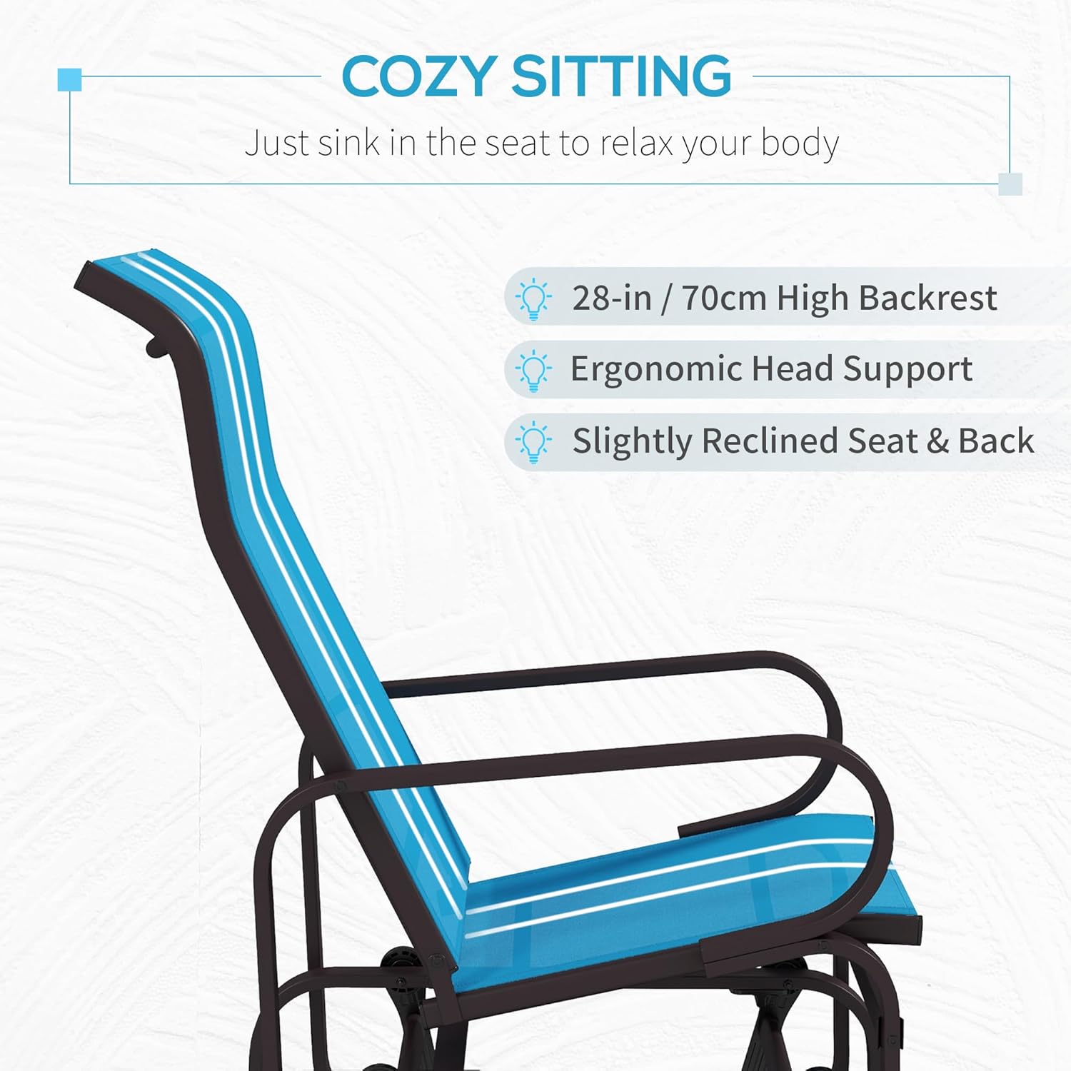 Outsunny Outdoor Glider Chair, Gliders for Outside Patio with Smooth Rocking Mechanism and Lightweight Construction for Backyard, Blue