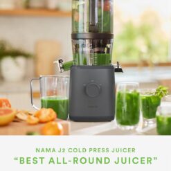 Nama J2 Cold Press Juicer – Self Feeding for Hands-Free Operation with Wide Mouth Hopper – Easy Cleanup & Assembly, Gray