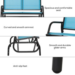 Outsunny 2-Person Outdoor Glider Bench, Patio Double Swing Rocking Chair Loveseat w/Powder Coated Steel Frame, Blue