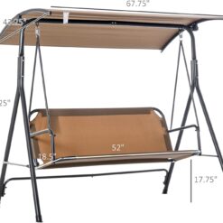 Outsunny 3-Person Porch Swing with Stand, Outdoor Swing for Patio Porch, Brown