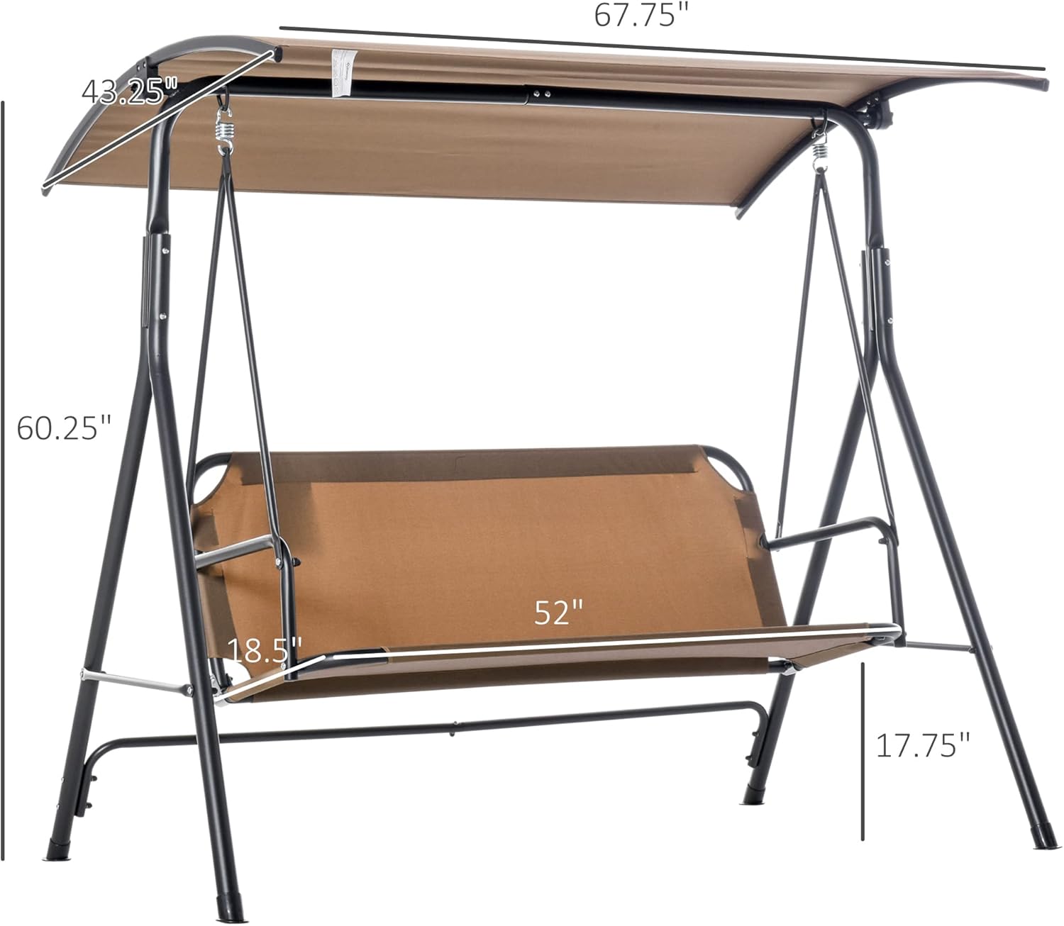 Outsunny 3-Person Porch Swing with Stand, Outdoor Swing for Patio Porch, Brown