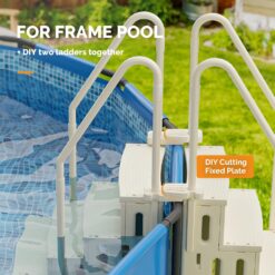 VINGLI Pool Ladder Heavy-Duty Safety Step for Above Ground Pools Stair Entry System with Handrails, White and Grey (White, 4 Steps)