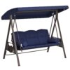 Outsunny 3-Seat Patio Swing Chair, Outdoor Porch Swing Glider with Adjustable Canopy, Removable Cushion, Dark Blue