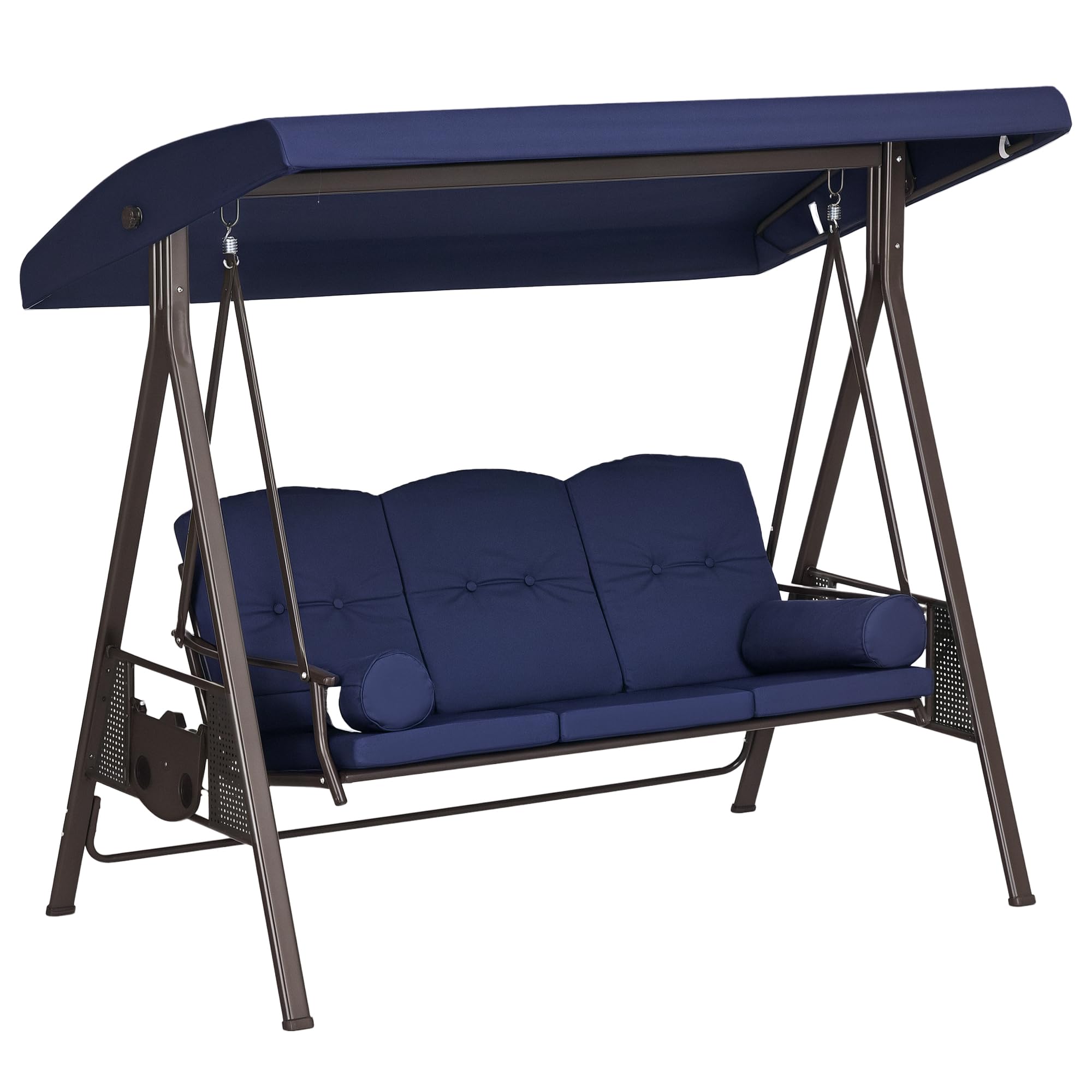 Outsunny 3-Seat Patio Swing Chair, Outdoor Porch Swing Glider with Adjustable Canopy, Removable Cushion, Dark Blue