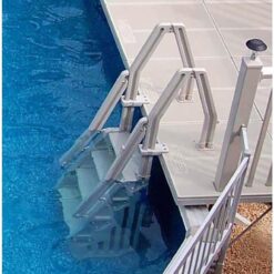Vinyl Works 24 Inch in Pool Step Ladder, Adjustable Stair Entry System with Handrails and Non-Slip Surface, White