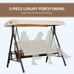 Outsunny 3-Seat Patio Swing Chair, Outdoor Porch Swing Glider with Adjustable Canopy, Removable Cushion