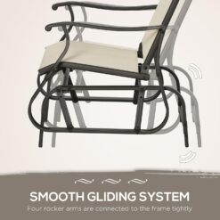 Outsunny 3-Piece Outdoor Gliders Set Bistro Set with Steel Frame, Tempered Glass Top Table for Patio, Garden, Backyard, Lawn, Beige