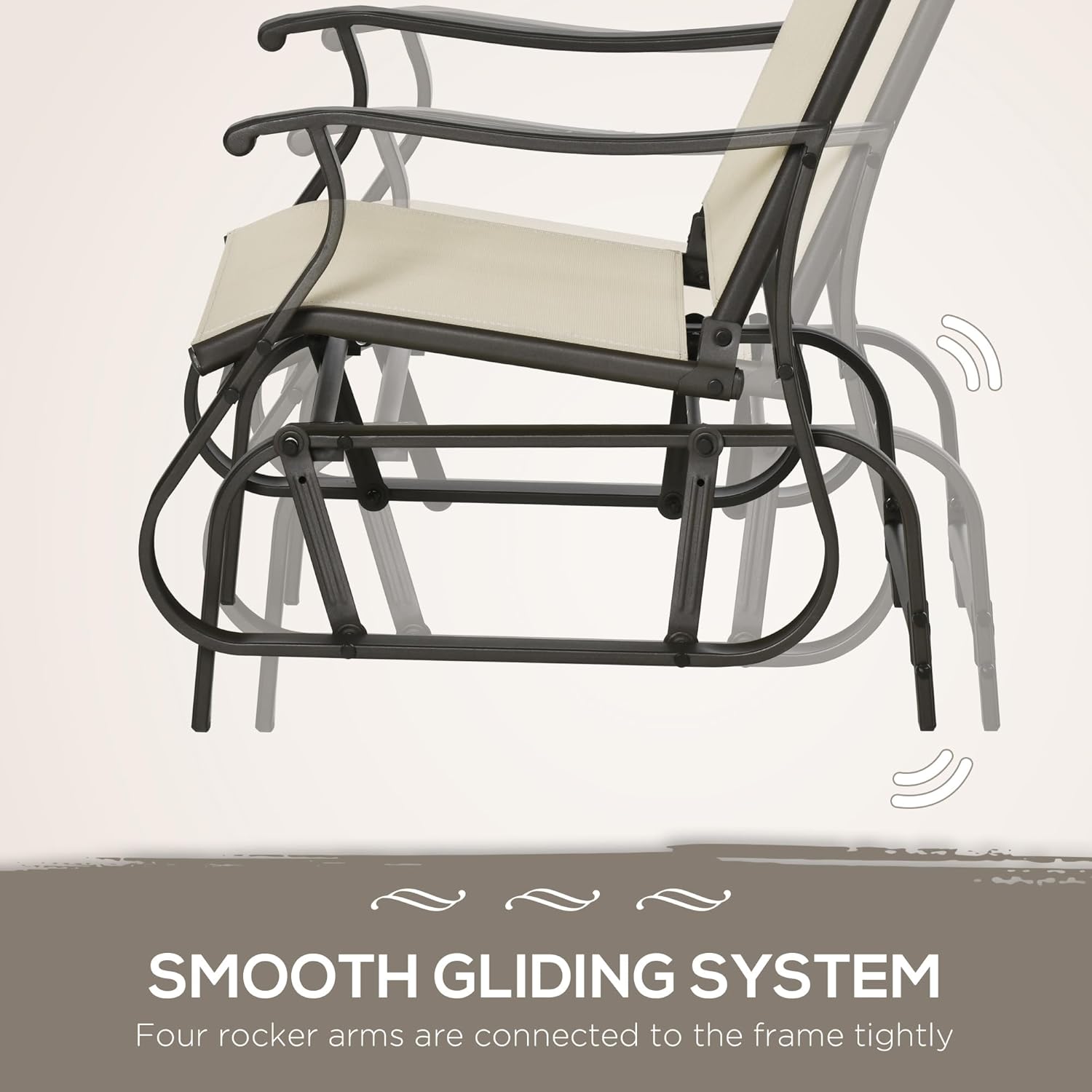 Outsunny 3-Piece Outdoor Gliders Set Bistro Set with Steel Frame, Tempered Glass Top Table for Patio, Garden, Backyard, Lawn, Beige
