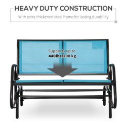 Outsunny 2-Person Outdoor Glider Bench, Patio Double Swing Rocking Chair Loveseat w/Powder Coated Steel Frame, Blue