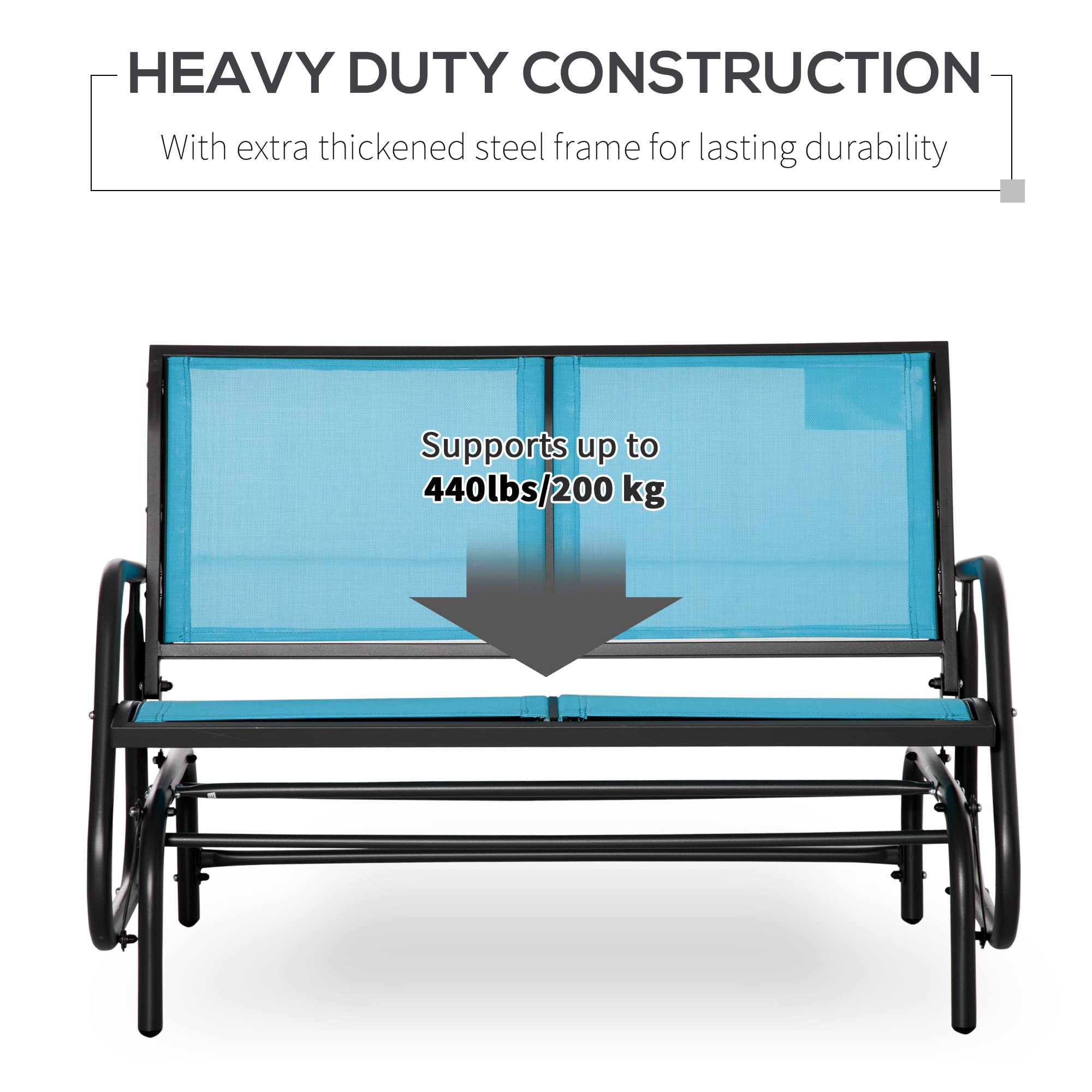 Outsunny 2-Person Outdoor Glider Bench, Patio Double Swing Rocking Chair Loveseat w/Powder Coated Steel Frame, Blue