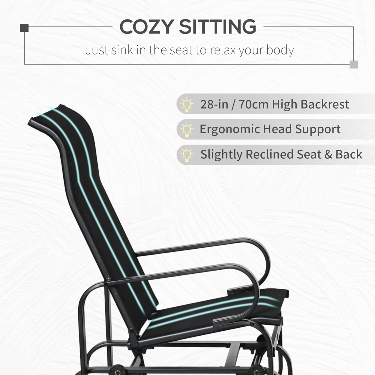 Outsunny Outdoor Glider Chair, Gliders for Outside Patio with Smooth Rocking Mechanism and Lightweight Construction, Black