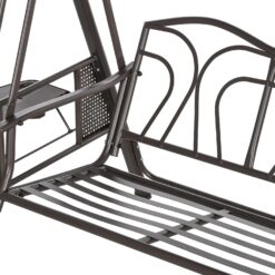 Outsunny 3-Seat Patio Swing Chair, Outdoor Porch Swing Glider with Adjustable Canopy, Removable Cushion, Dark Blue